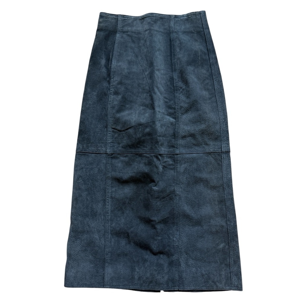 VTG 90s Copper Key Genuine Leather Midi Skirt Sz 25 Black High Waist Minimalist